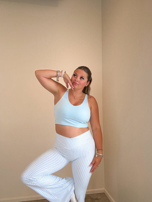 Blueberry Gingham Crossover Flair Leggings