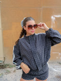 Black Polka Dot Side Stripe Funnel Neck Jacket