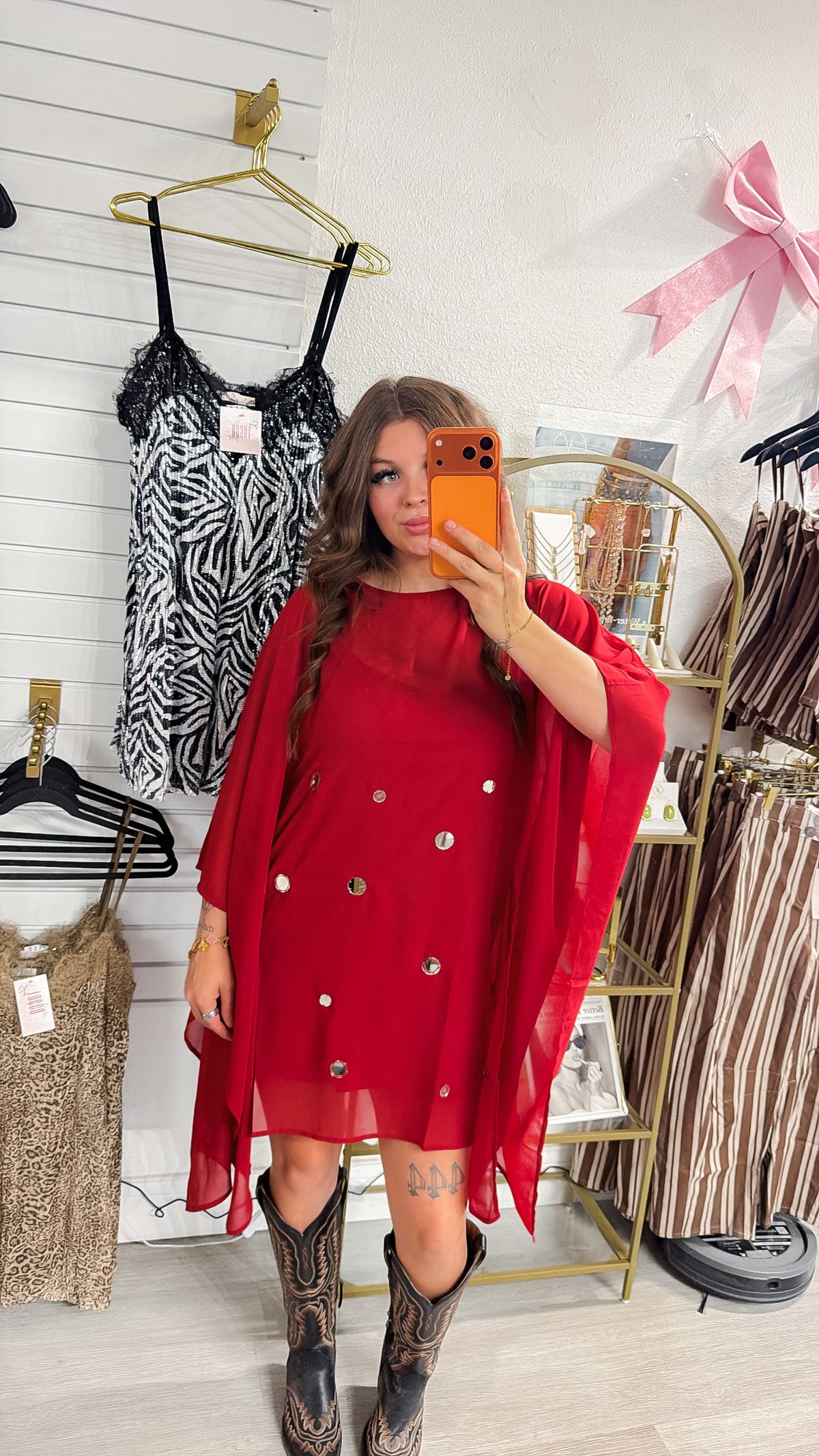 Sofia Mirror Embellished Chiffon Caftan Mini Dress