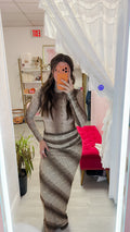 Noely Animal Print Mock Neck Bodysuit & Maxi Skirt Set