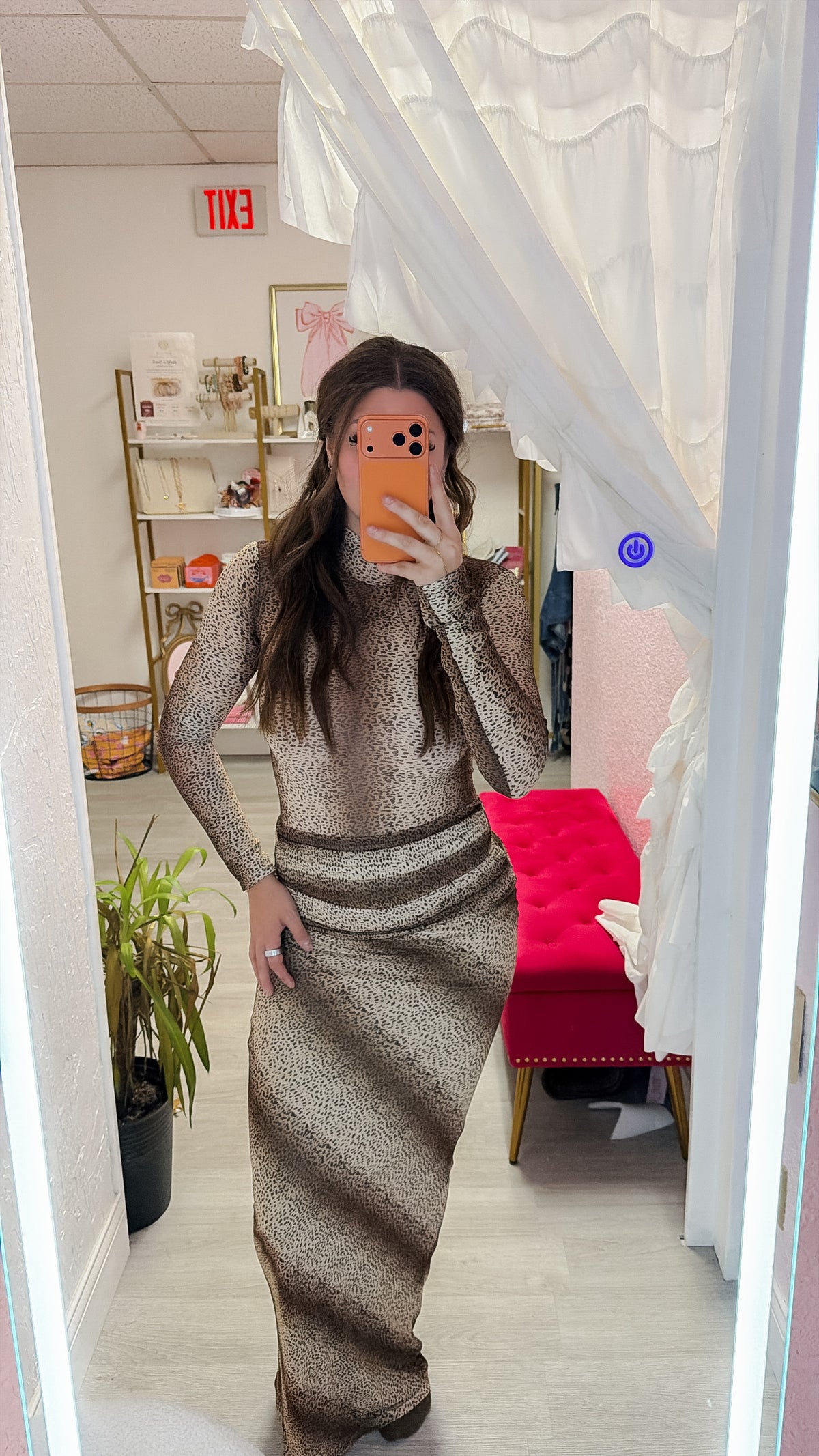 Noely Animal Print Mock Neck Bodysuit & Maxi Skirt Set