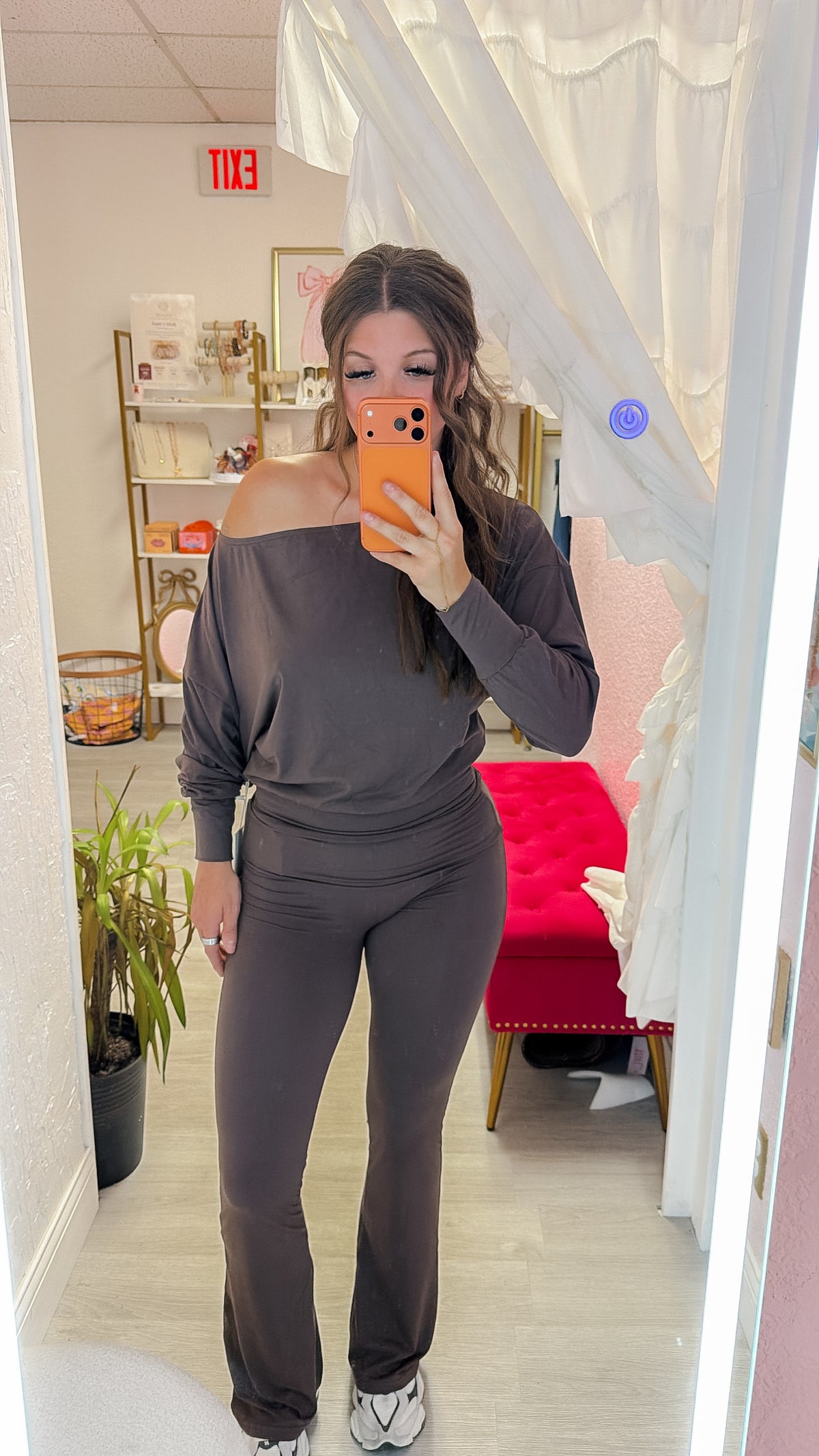 Chocolate Soft Knit Foldover Flare Pants