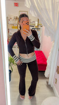 Olivia Striped Foldover Flare Knit Sweater Pants