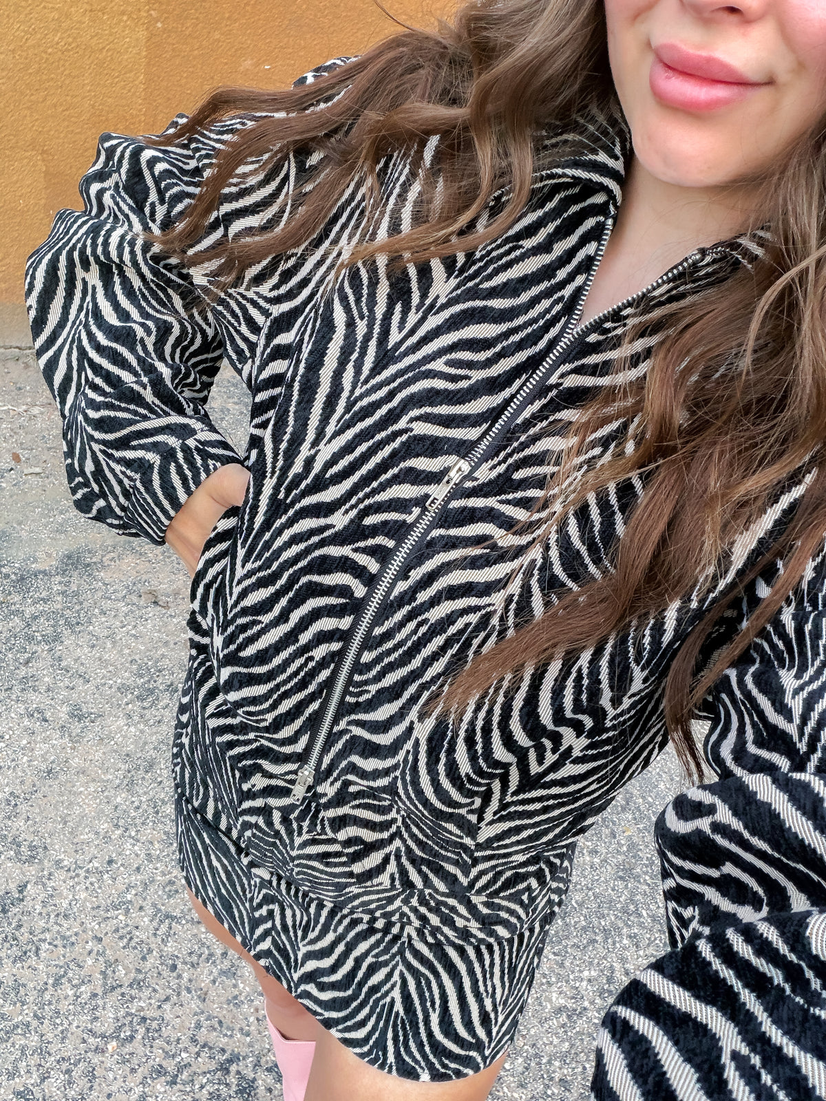 Kylie Zipped Up Animal Print Collared Jacket