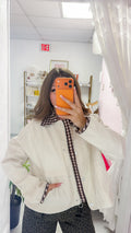 Kendall Cropped Workwear Jacket with Checkered Contrast