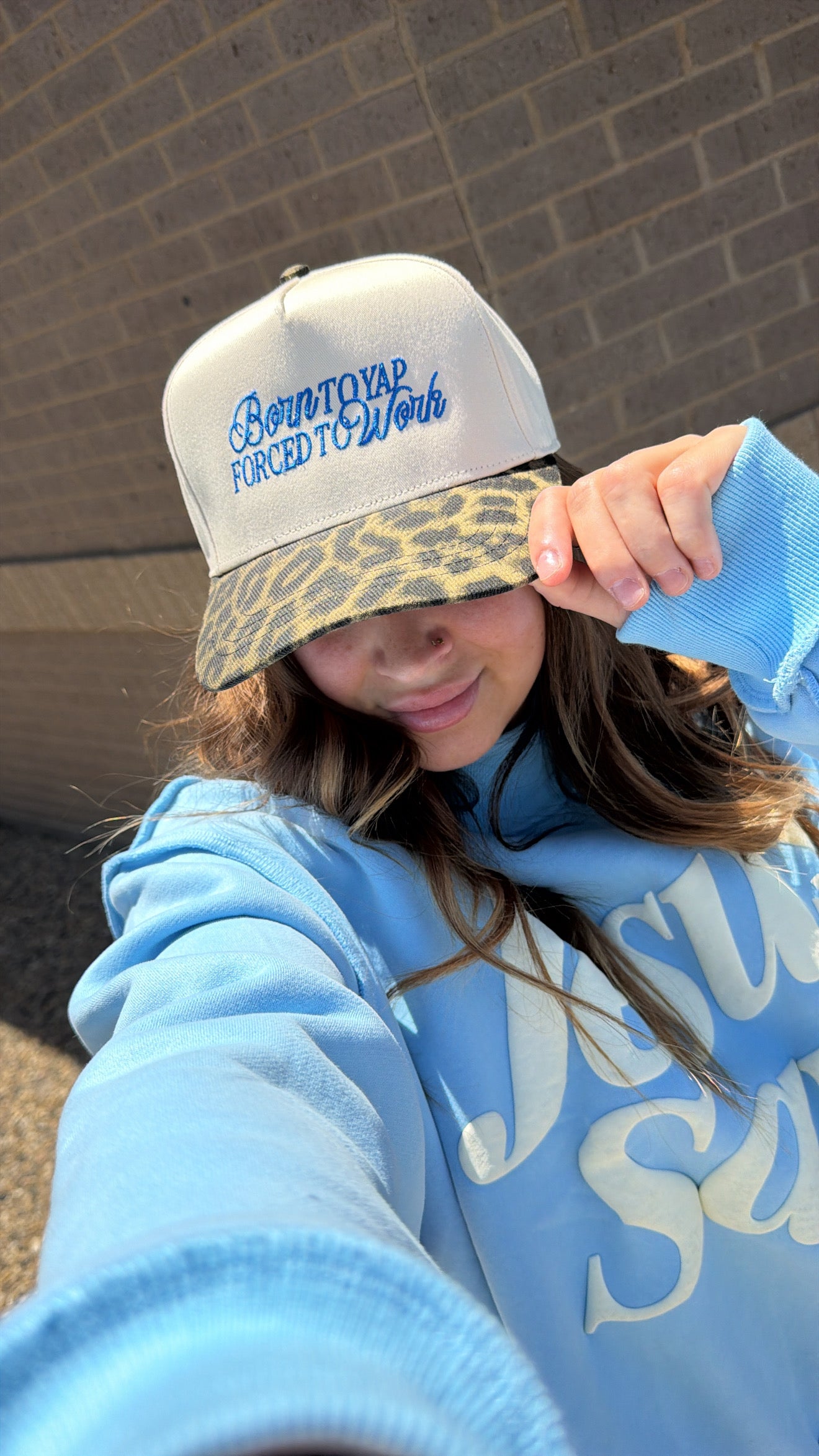 Born To Yap Forced To Work- Leopard Embroidered Hat
