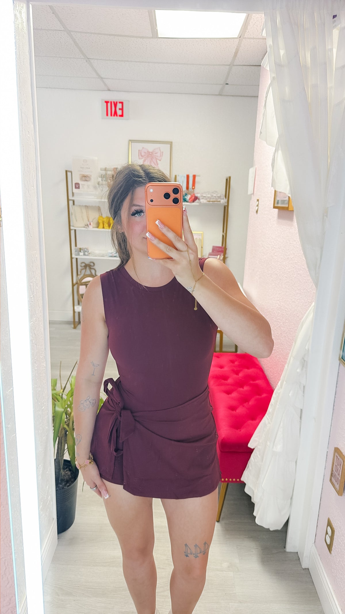 Burgundy Wrap Tie Dress