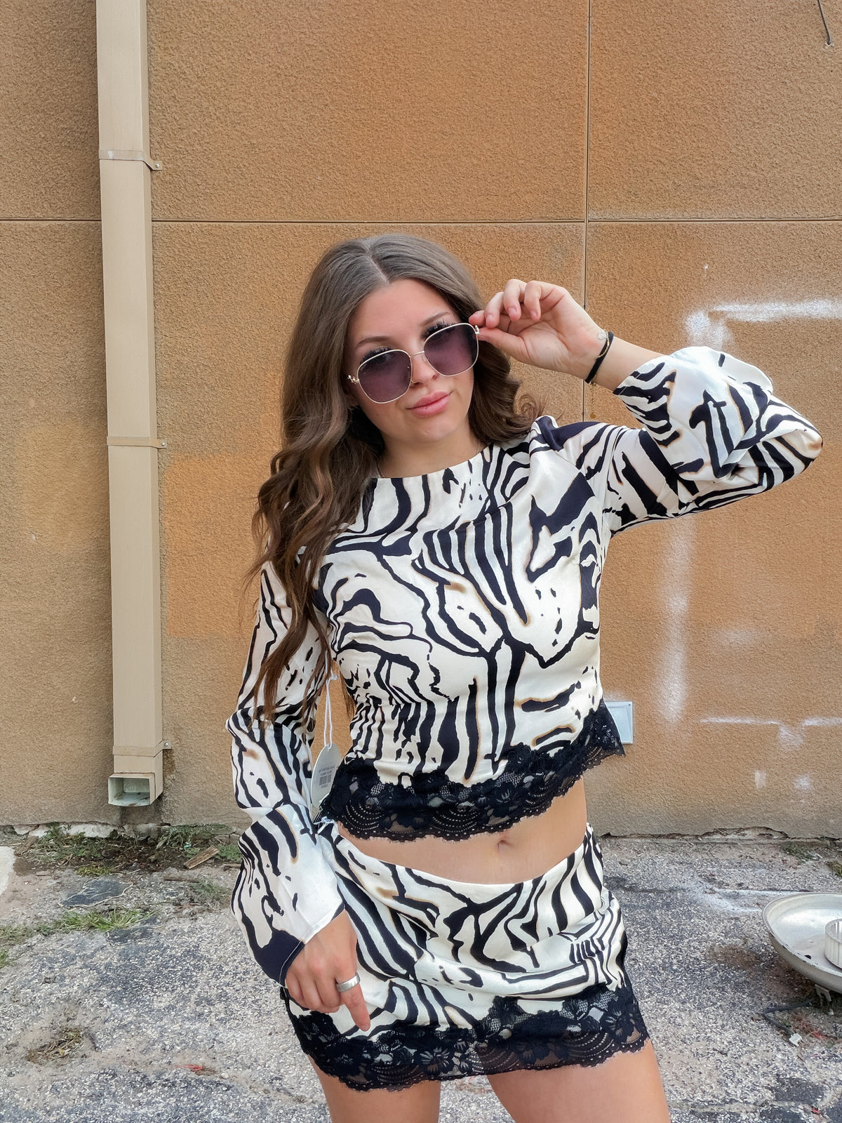 Zebra Lace Hem Top
