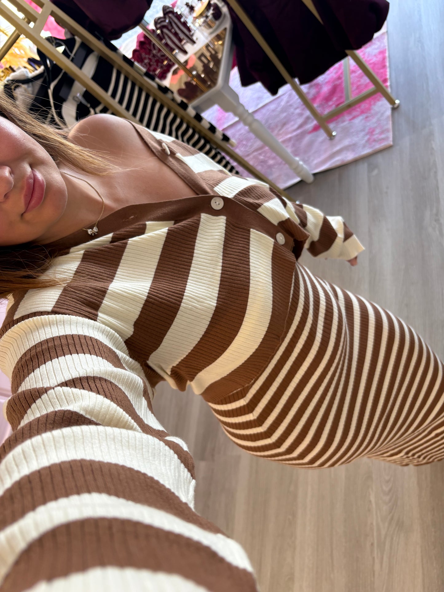 Striped Sweater Cardigan and Dress Set