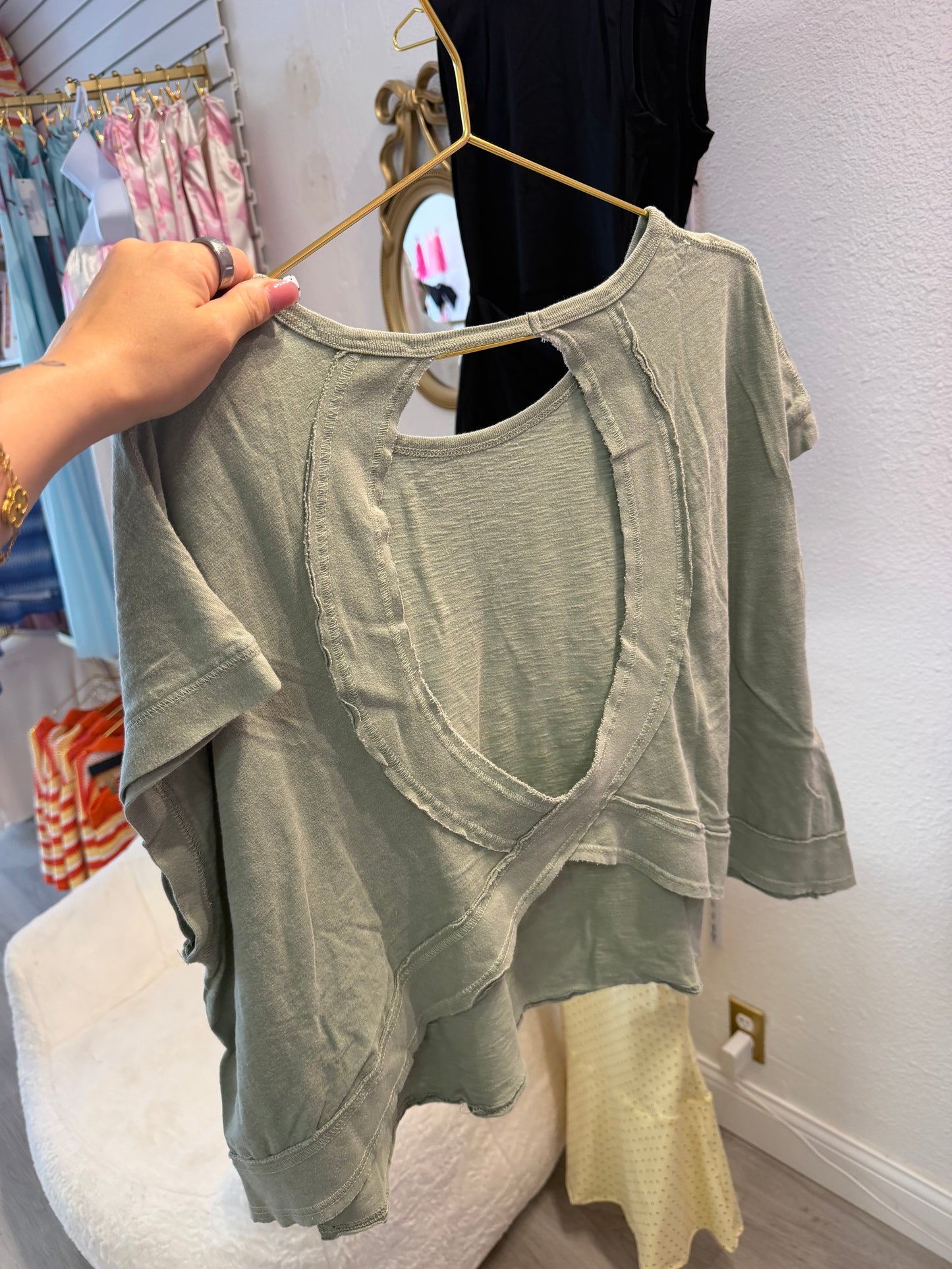 Sage Green Open Back Criss Cross Top