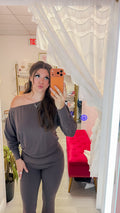 Chocolate Soft Knit Off Shoulder Slouchy Top