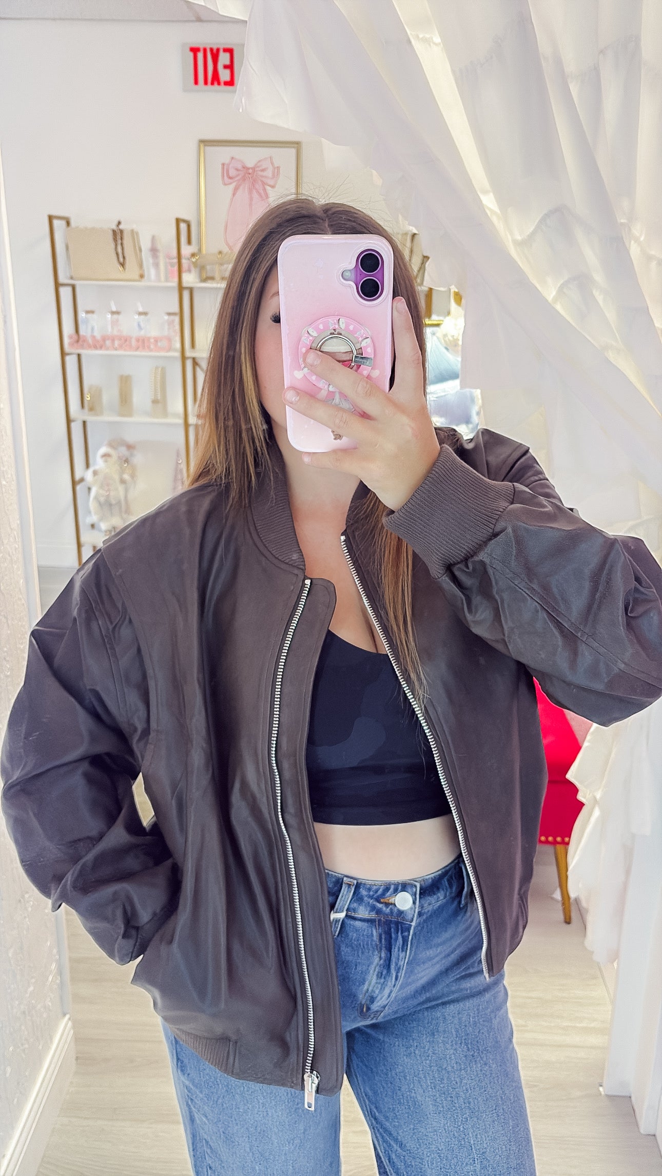 Espresso Oversized Leather Jacket