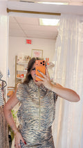 Sleeveless Tiger Print Denim Zip-up Crop Vest Top