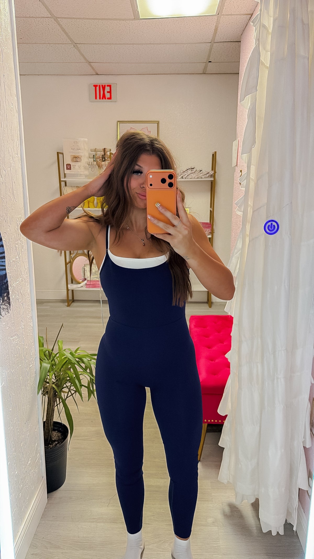 Dark Navy Double Layered Fitted Leg Jumpsuit