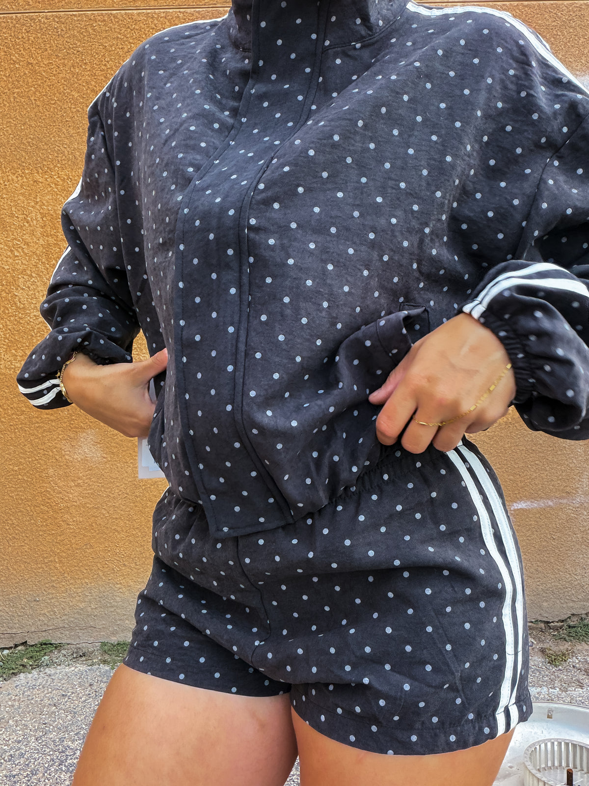 Black Polka Dot Shorts with Side Stripe