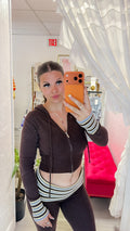 Olivia Double Zip Stripe Cuff Hoodie