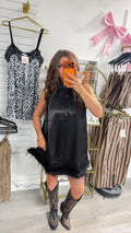 Kaitlyn Feather Trim Halter Mini Dress