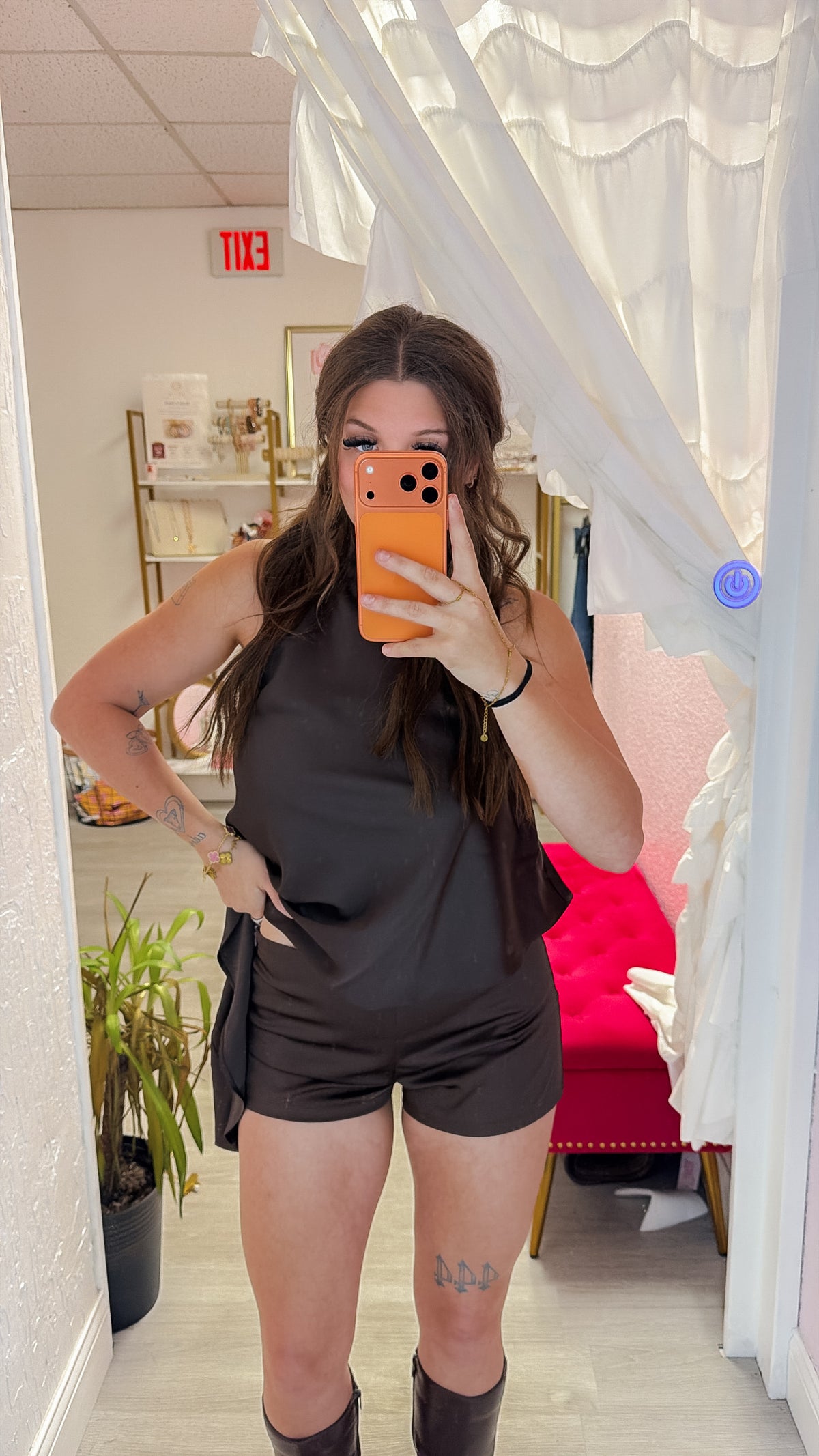 Brown Low Rise Satin Shorts