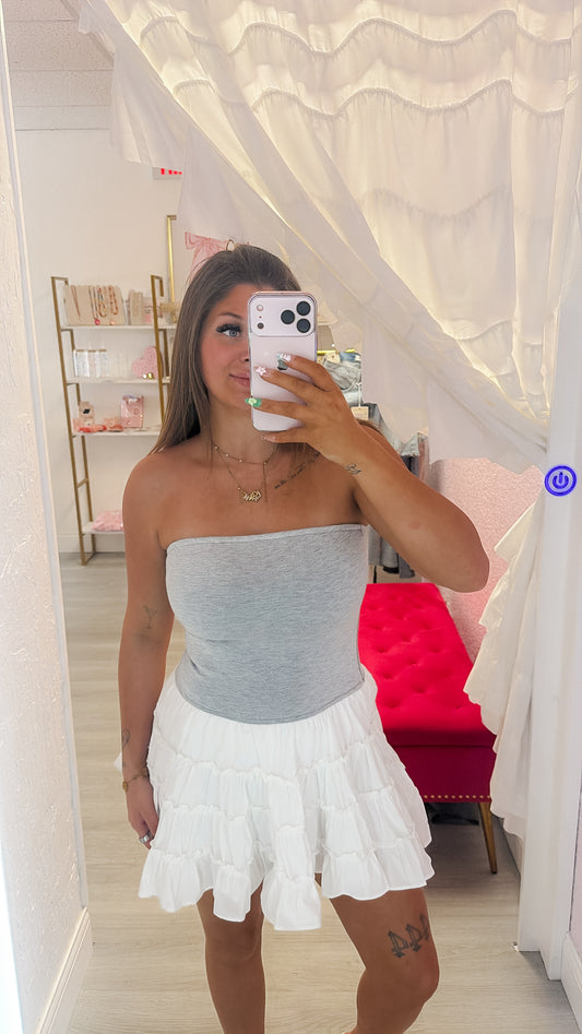 Strapless Romper Dress W/ Ruffle Skirt