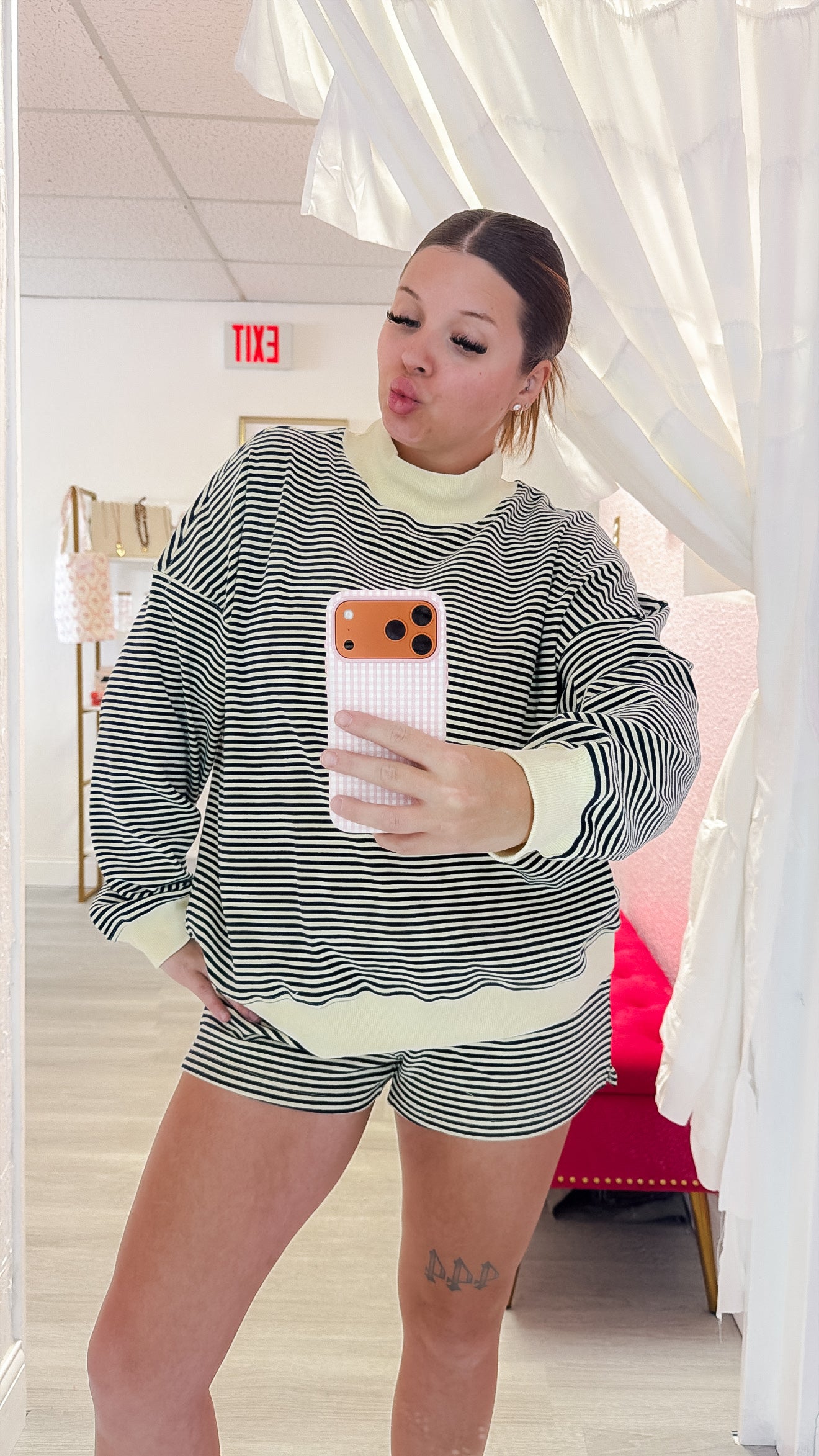 Butter Stripe Mock Neck Set