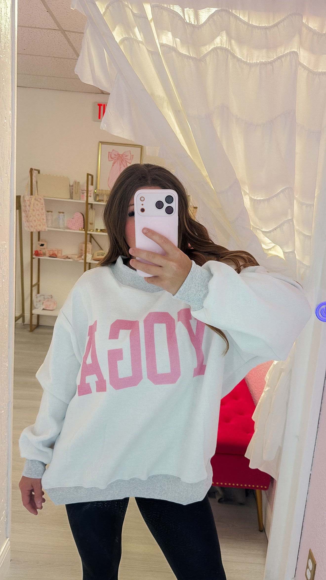 'pilates & Yoga' Print Reversible Mockneck Sweatshirt