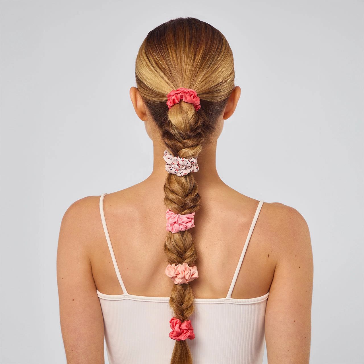 Cherry Blossom Ruched Satin Scrunchies 5 Piece Set