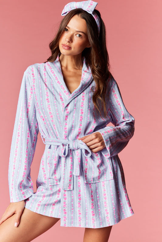 Whisper Blue Floral Robe + Headband Set