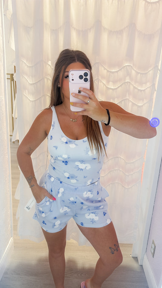 Floral Cloud Fleece Tank and Short Set