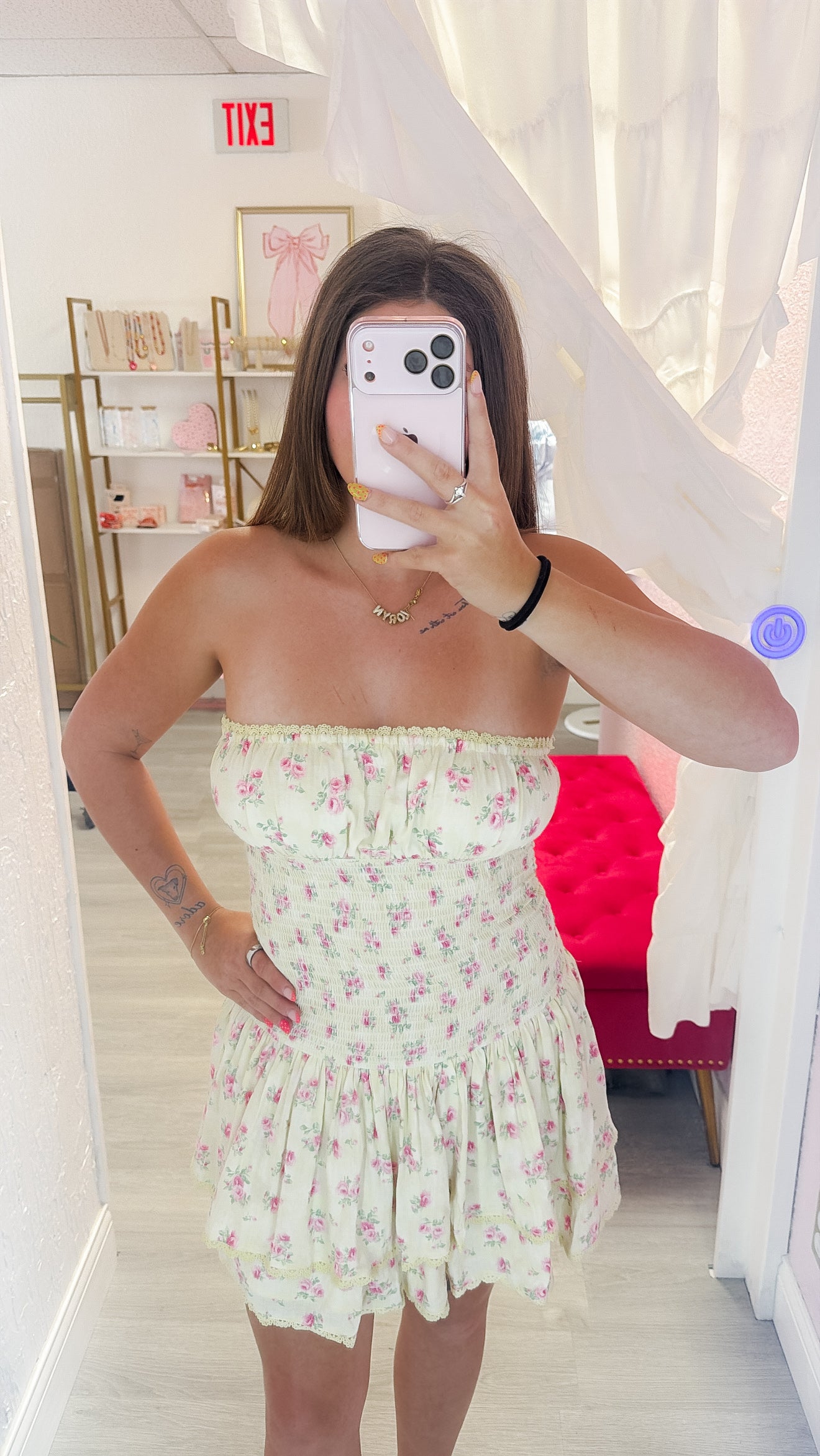 Pink Rose Smocked Body Tiered Tube Mini Dress