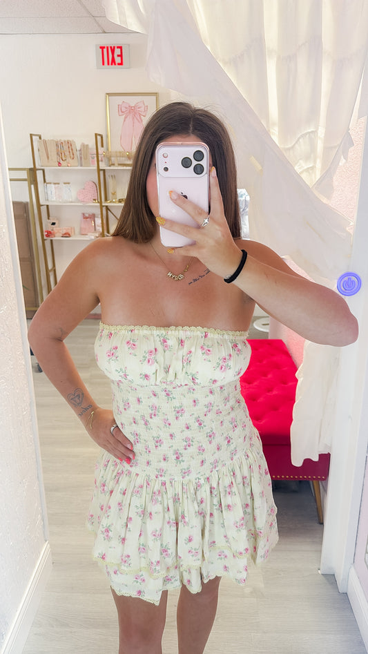 Pink Rose Smocked Body Tiered Tube Mini Dress