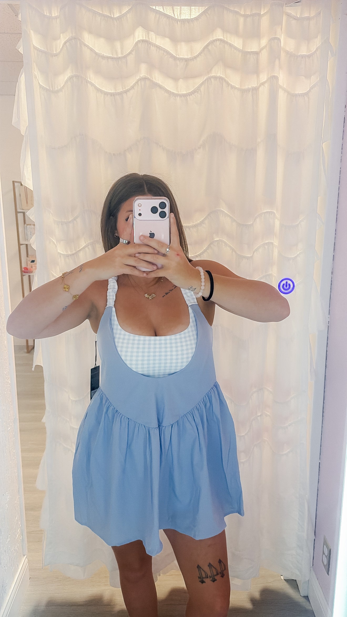 Gingham Print Double Layered Play Dress - Blue