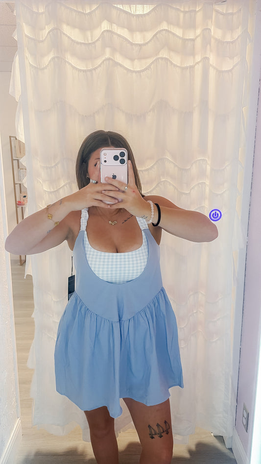 Gingham Print Double Layered Play Dress - Blue