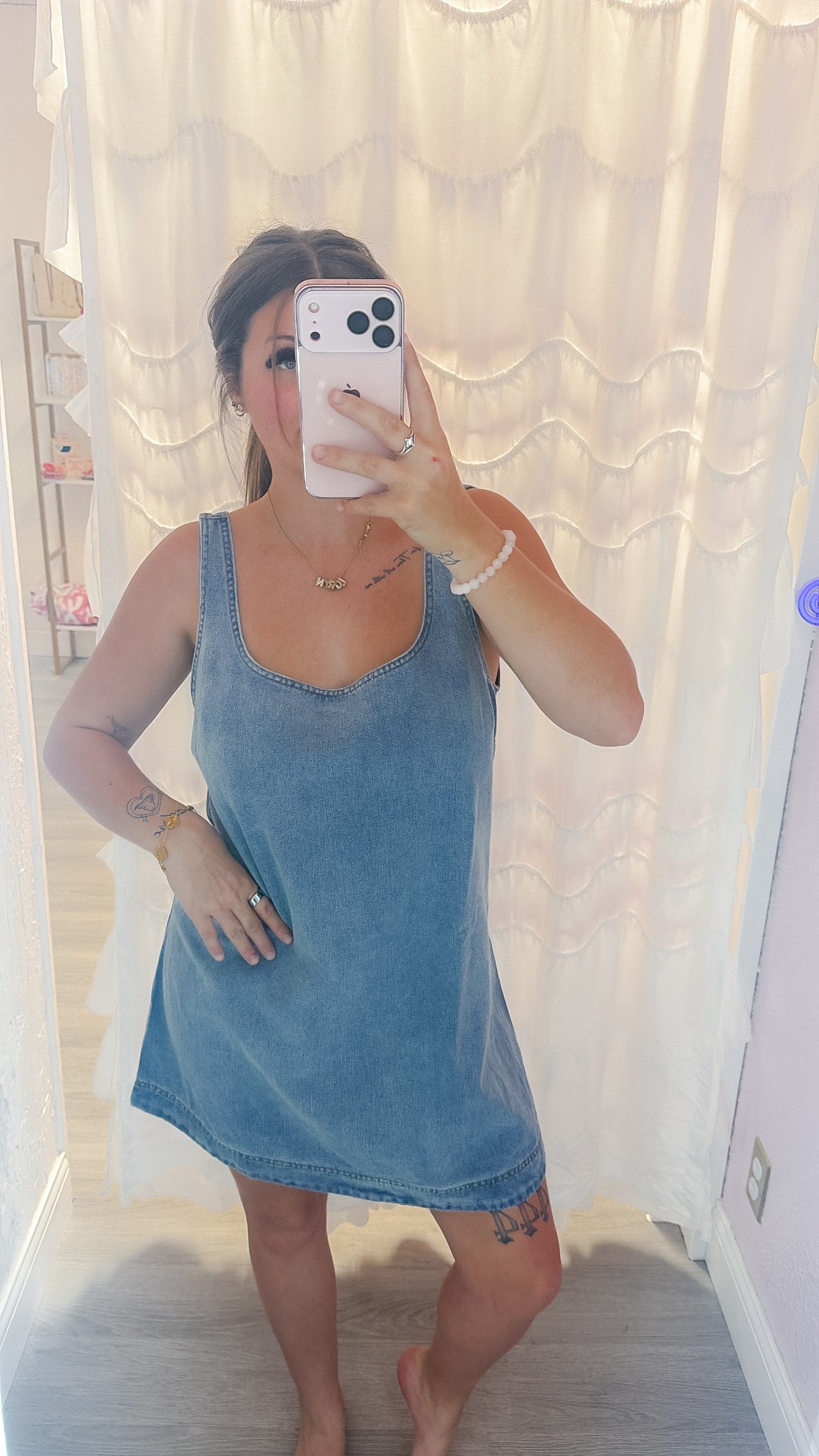 Denim Colorblock Shift Mini Dress