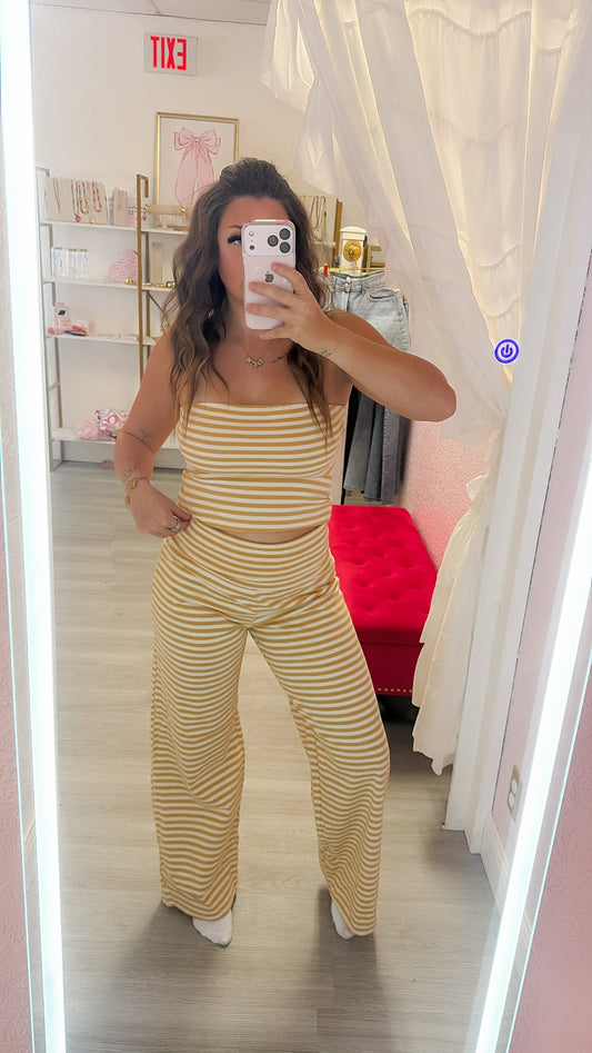 Lemon Bandeau Top + Wide Leg Pants Set