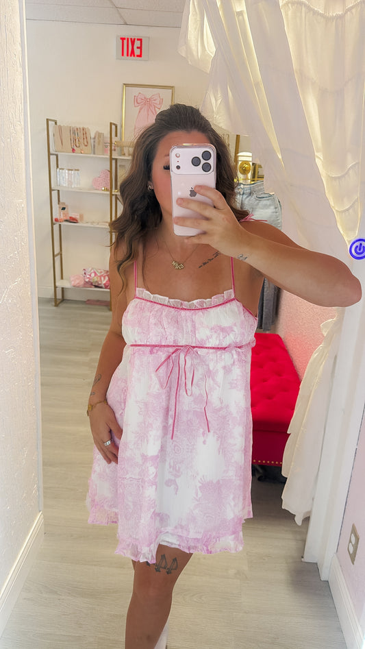 Pale Orchard Chiffon Tie Strap Swing Mini Dress