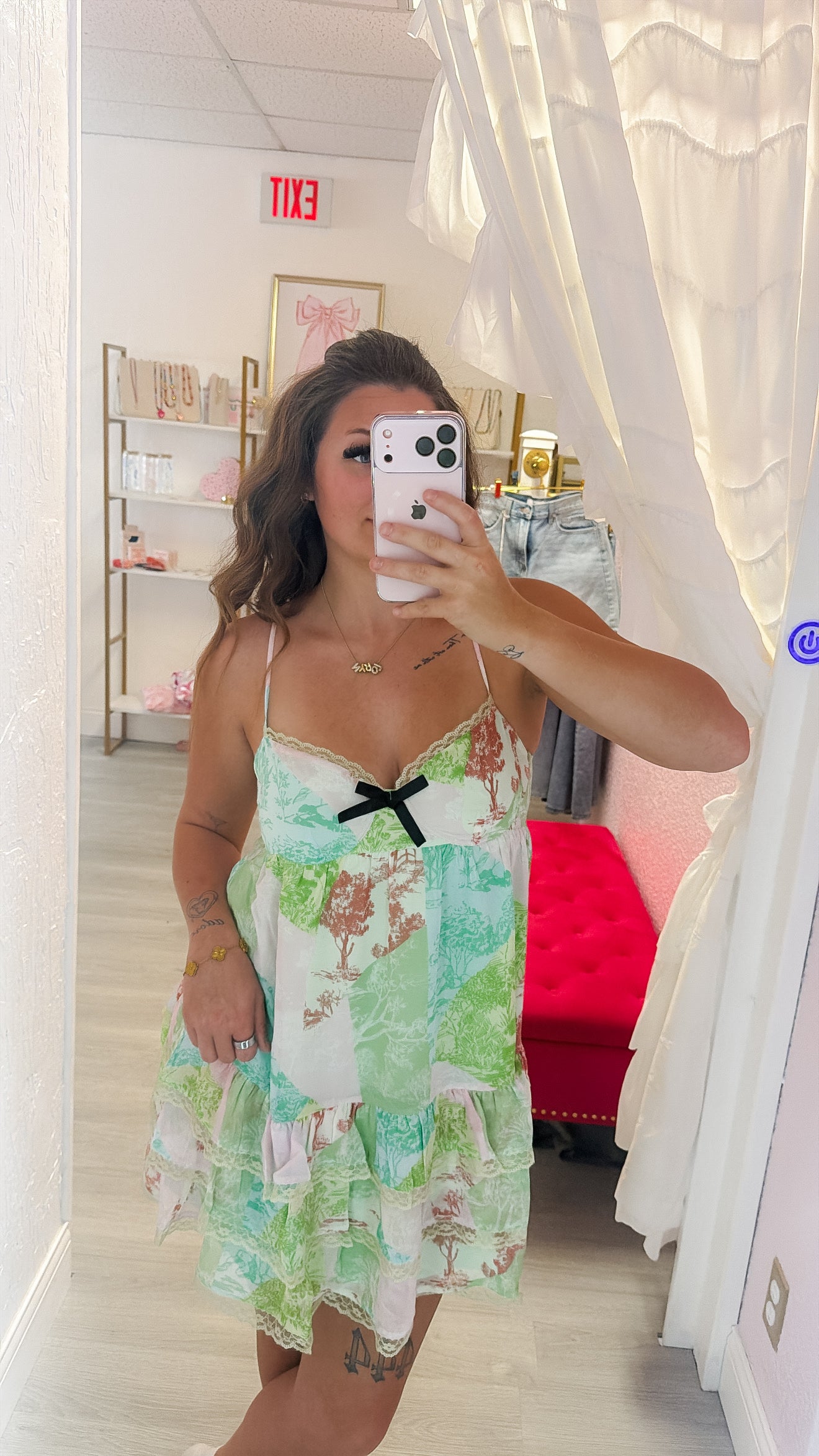 Sundry Park Print Open Back Tie Swing Mini Dress