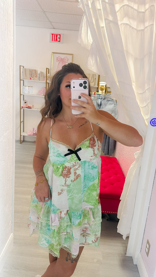 Sundry Park Print Open Back Tie Swing Mini Dress