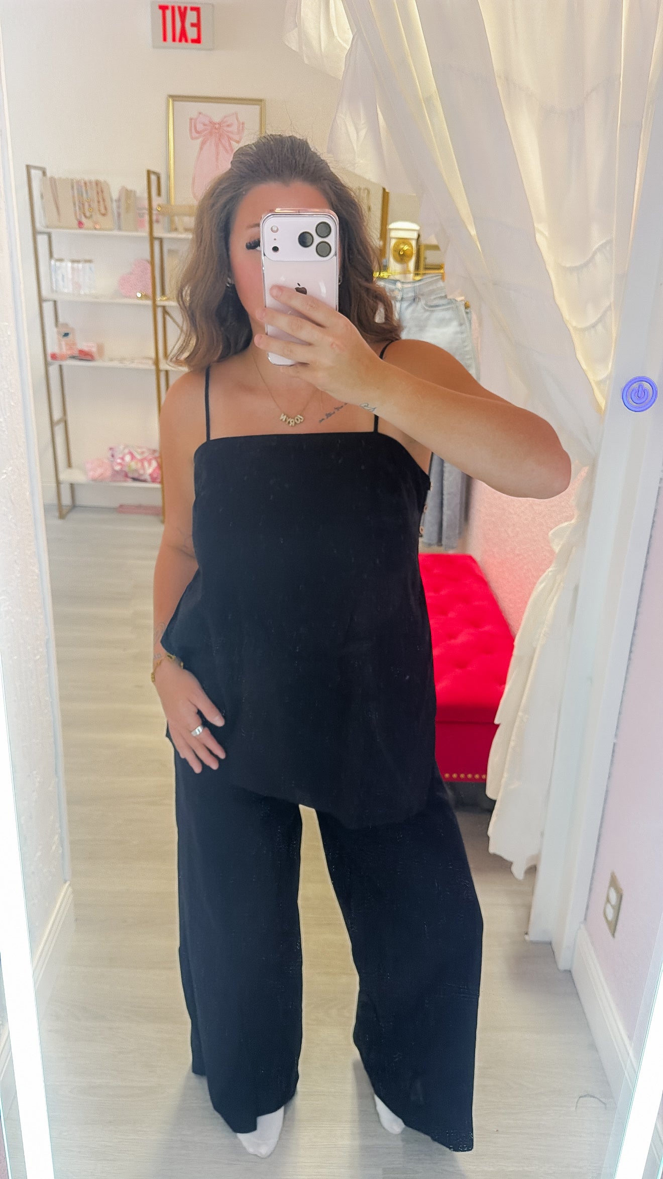 Spaghetti Strap Top & Wide-Leg Pants Set - Black
