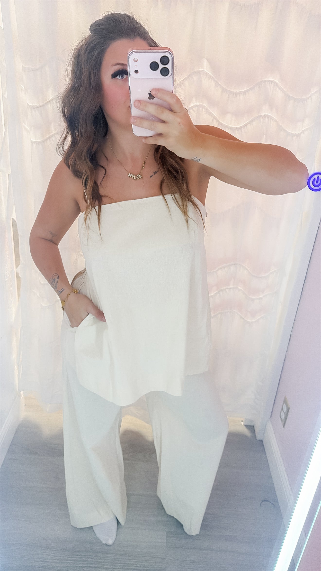 Spaghetti Strap Top & Wide-Leg Pants Set - Oatmeal