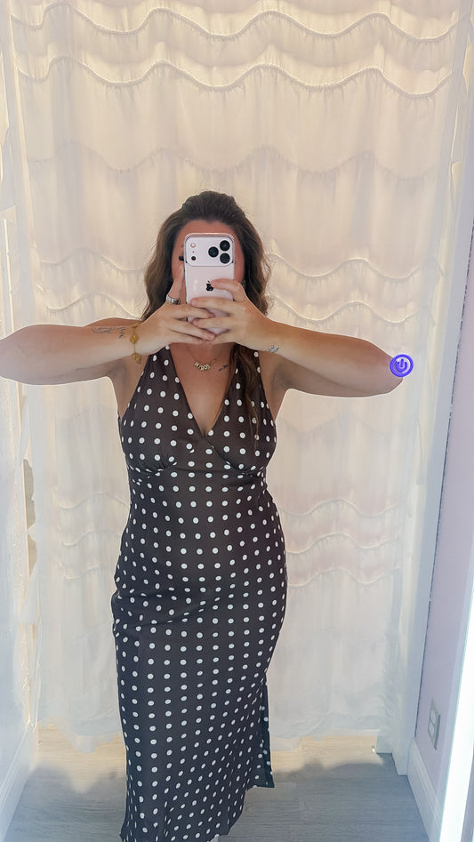 Polka Dot Sleeveless Maxi Dress - chocolate