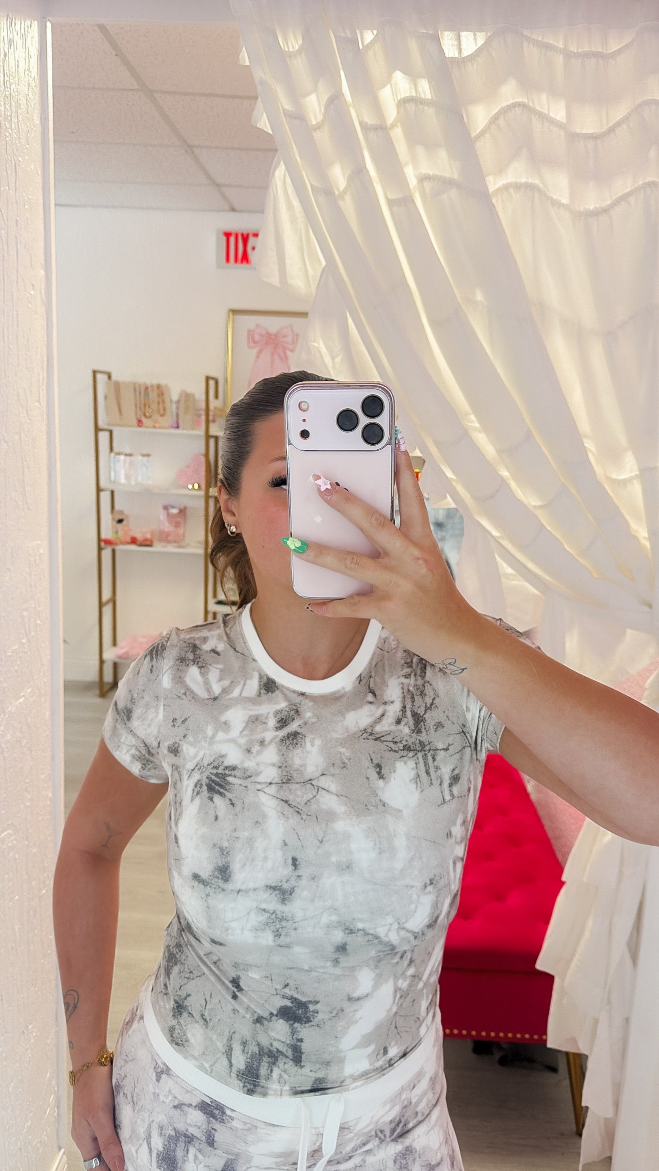 Ashli Light Woodland Camo Jersey Baby Tee Short Sleeve Top