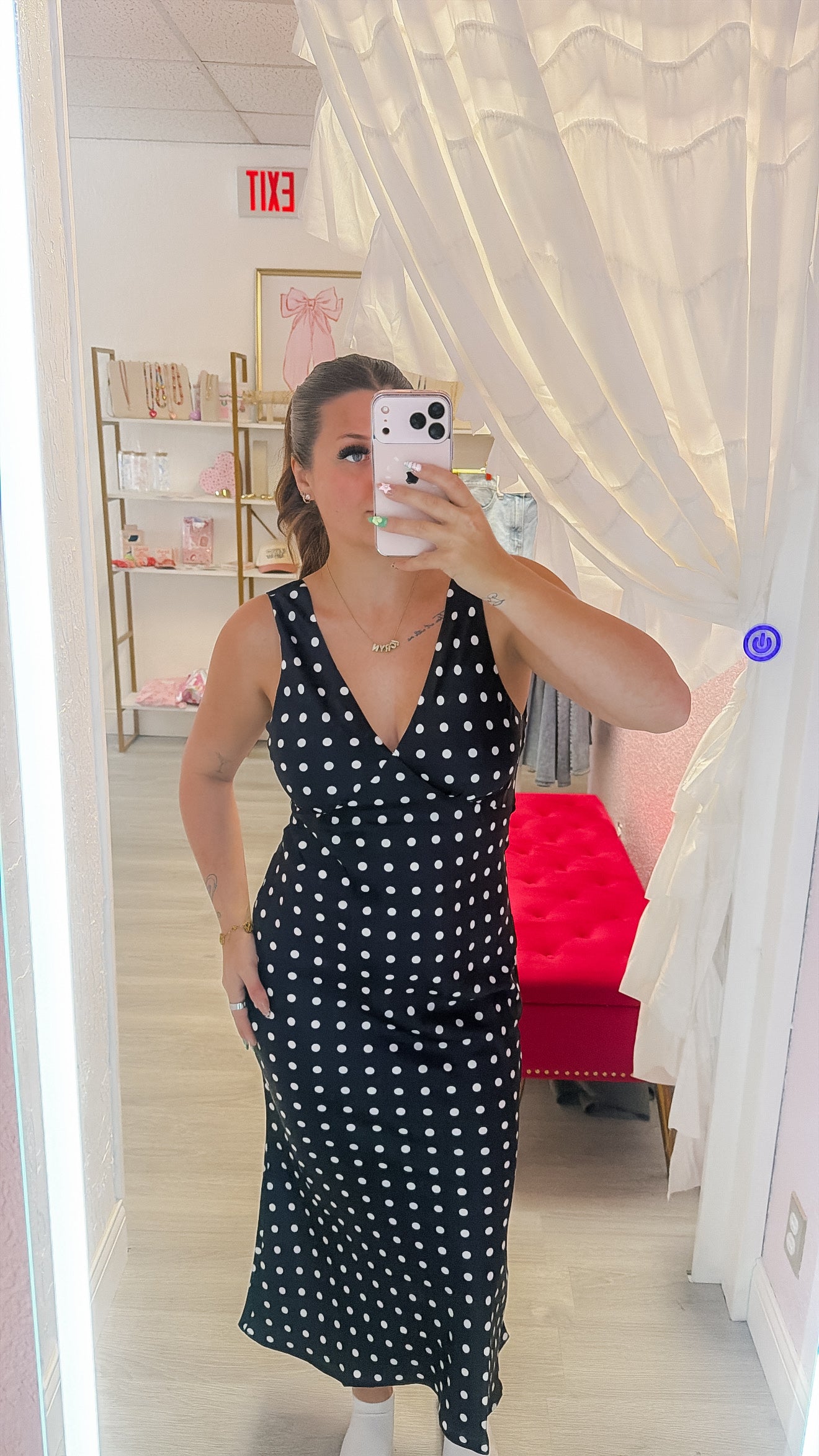 Polka Dot Sleeveless Maxi Dress - Black