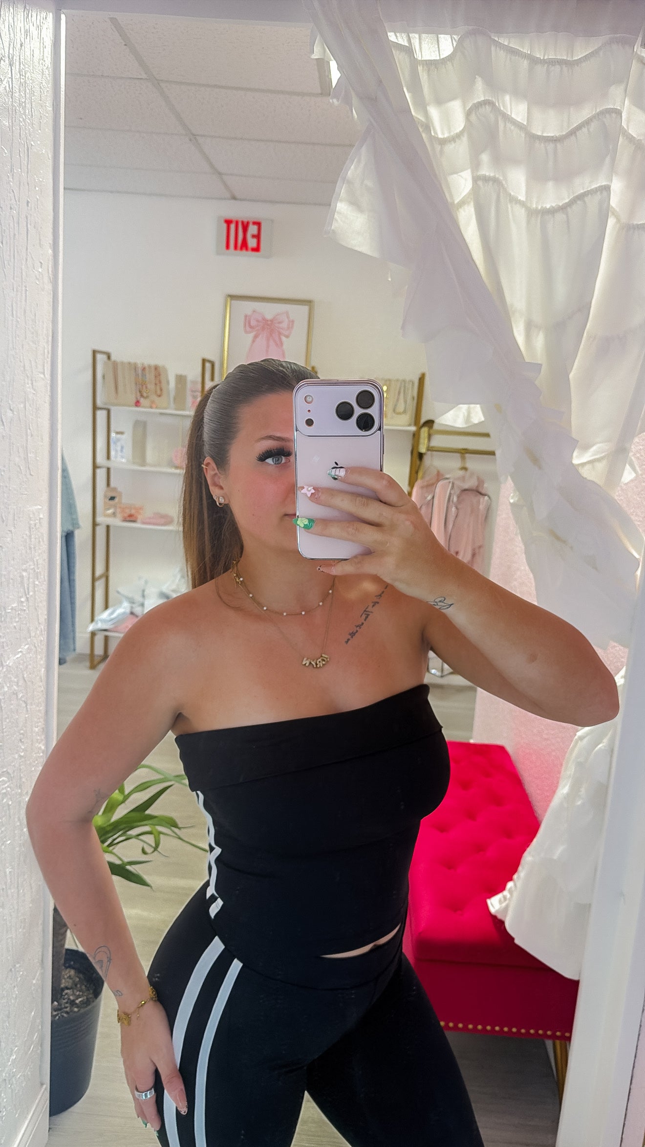 Workout Tube Top with Side Contrasting Stripe