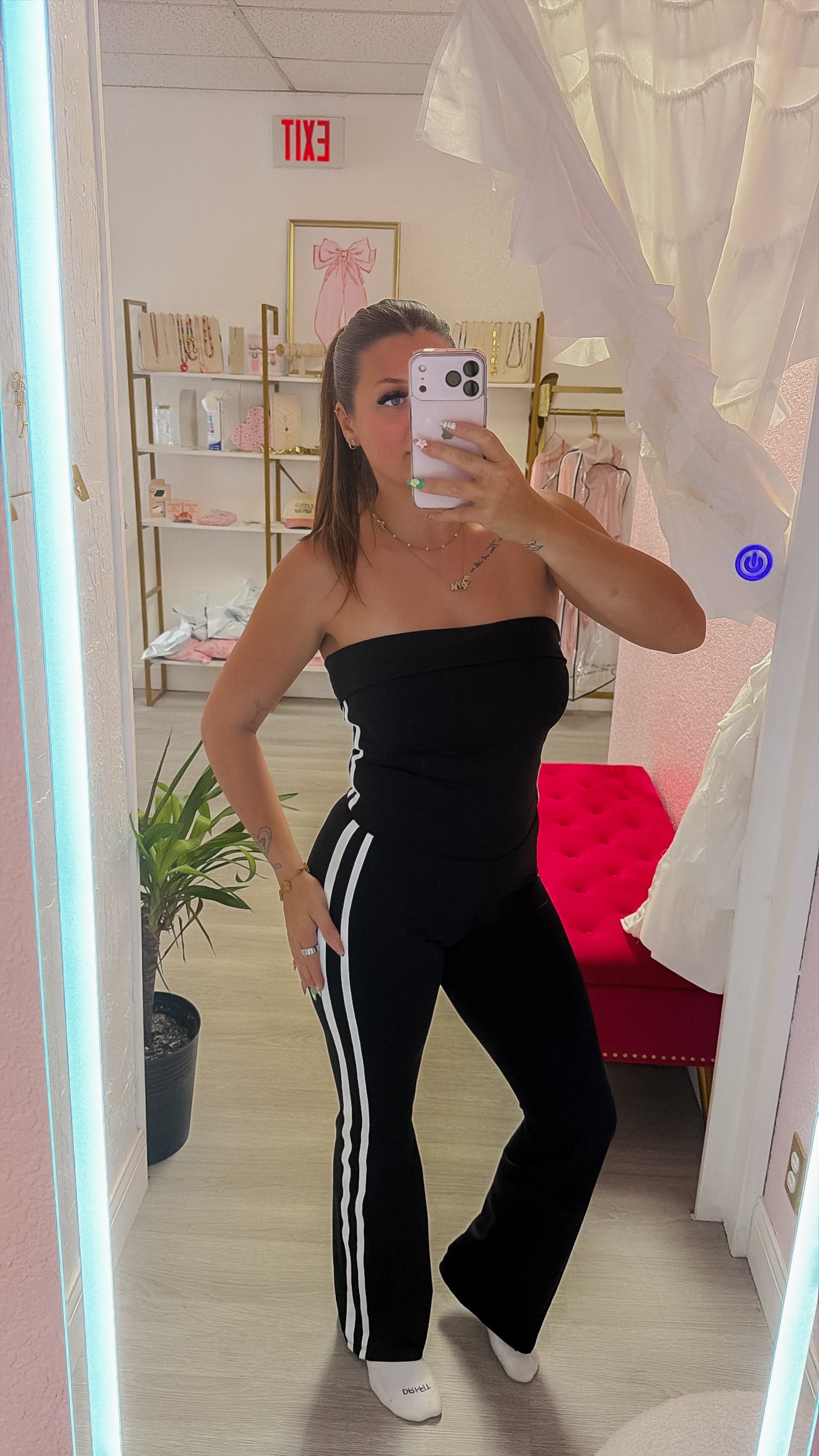 Semi-Flare Workout Pants with Side Contrasting Stripes