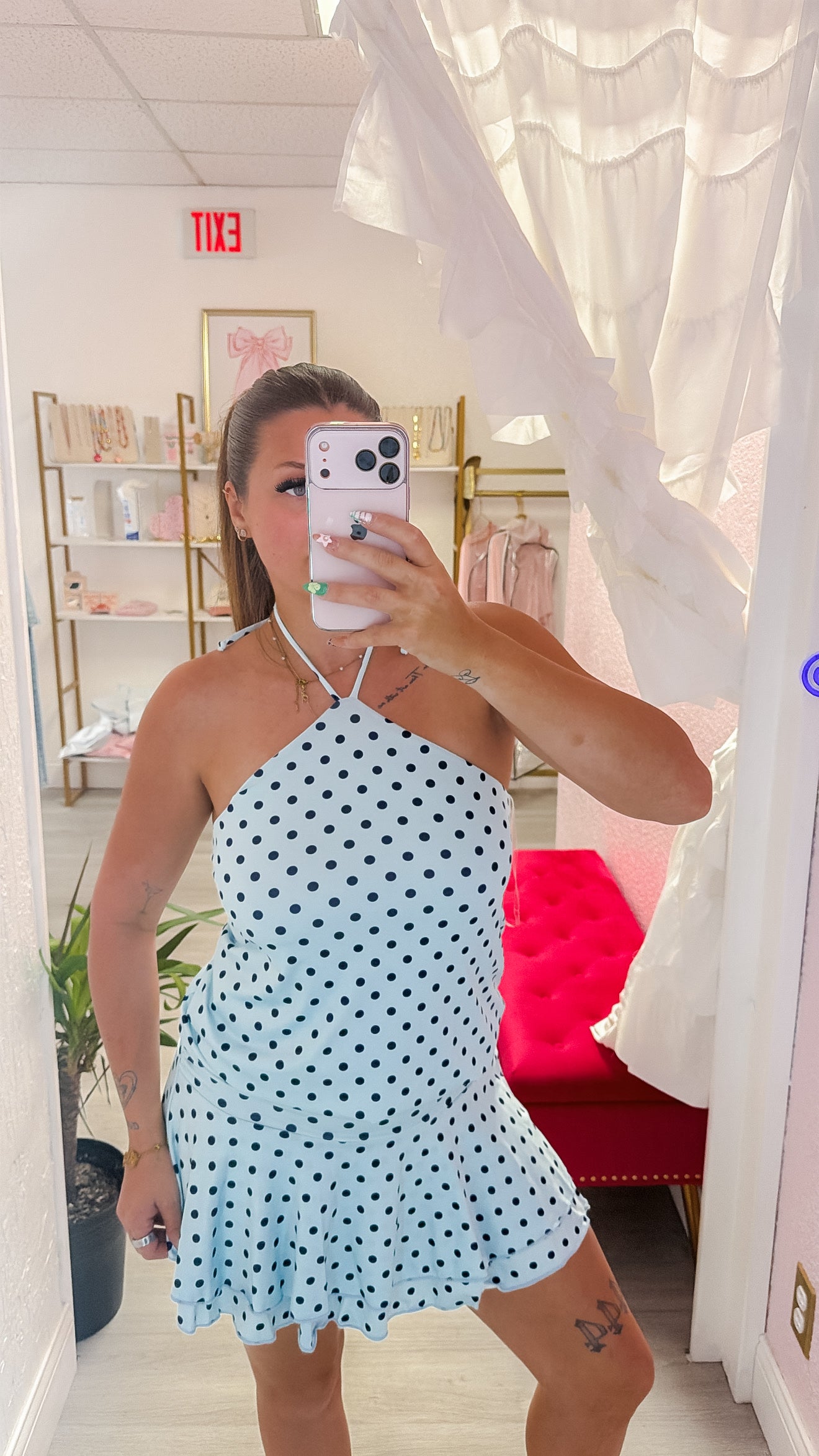 Polka Dot Halter Mini Dress