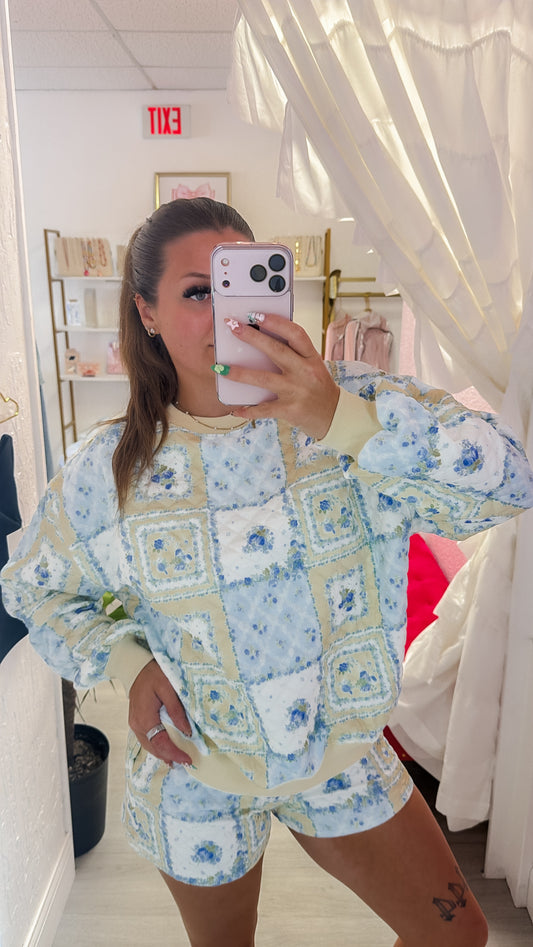 Blueberry Patchwork Quilted Floral Lounge Set