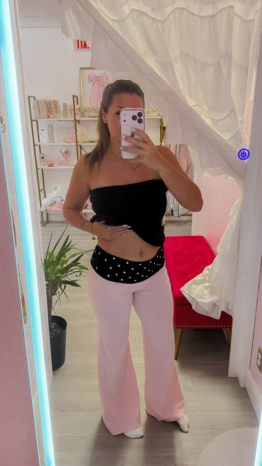 Pink Polka Dot Printed Waist Band Yoga Pants