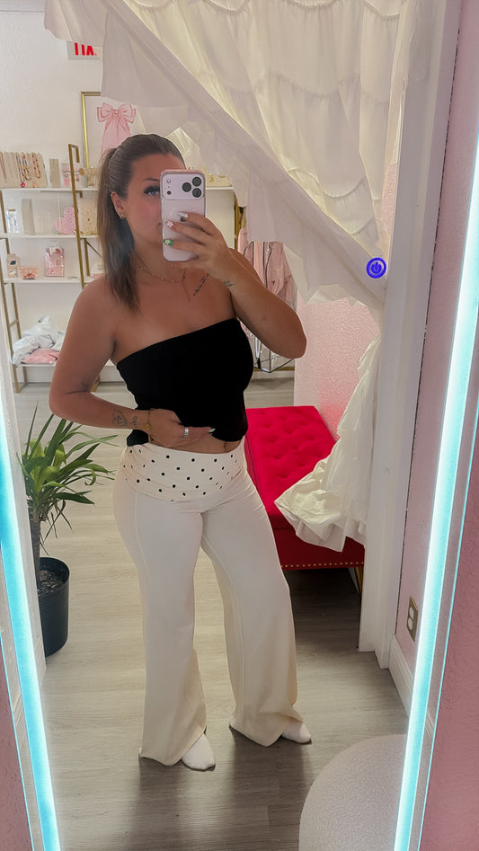 White Polka Dot Printed Waist Band Yoga Pants