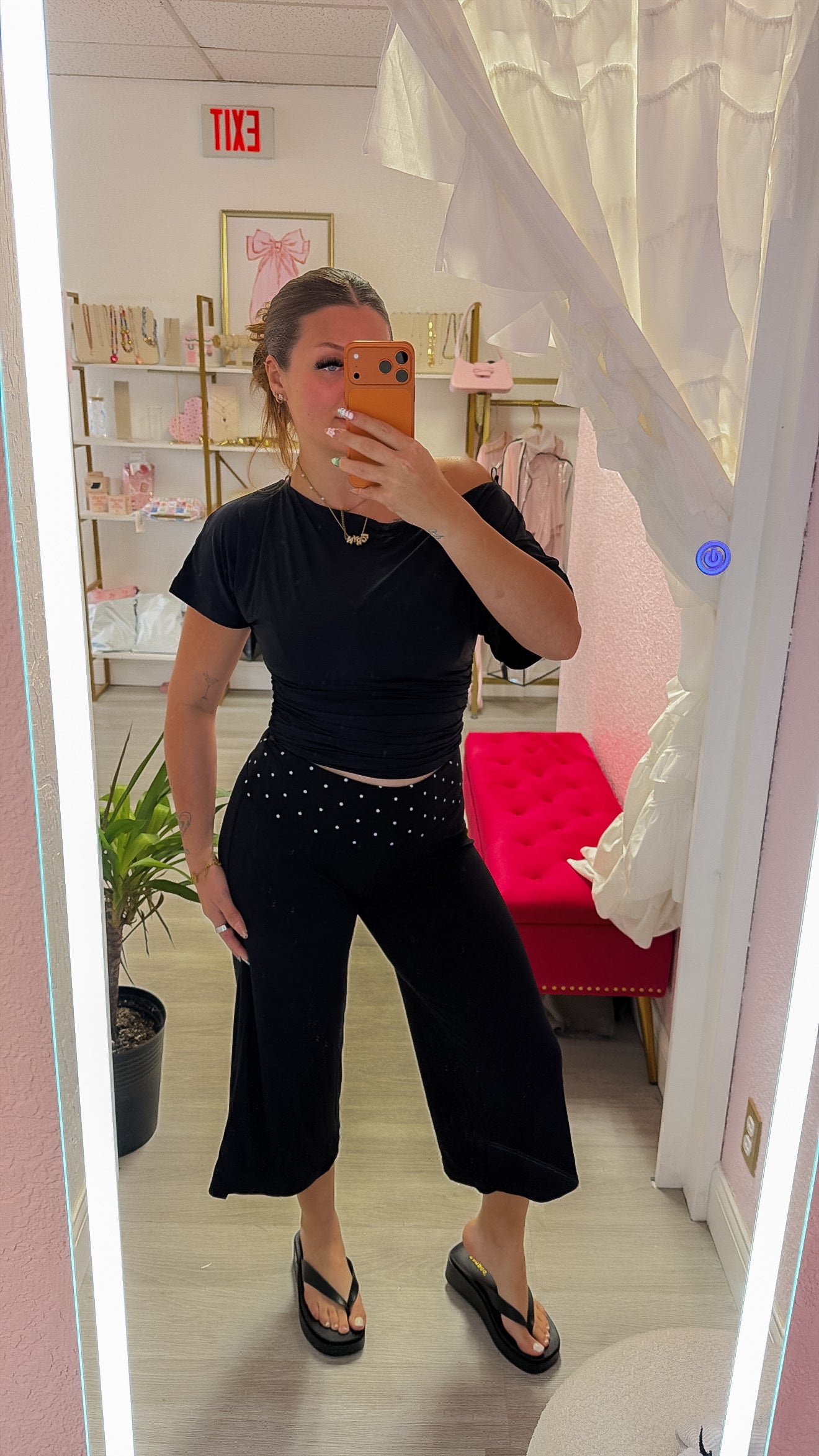 Rayon Fold Over Waist Wide Polka Dot Capri Leggings