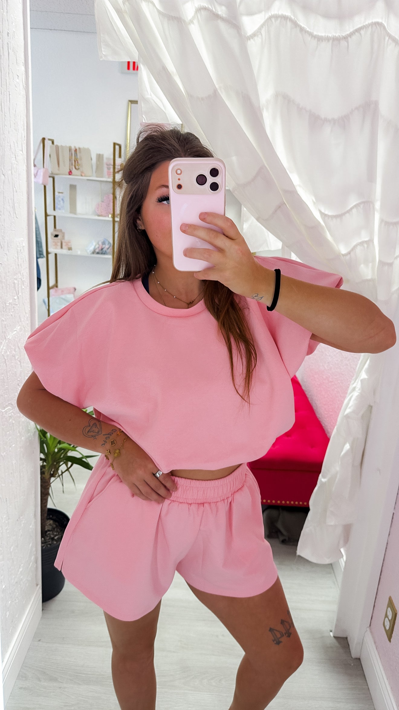 Scuba Bubble Hem and Sleeve Solid Crop Top